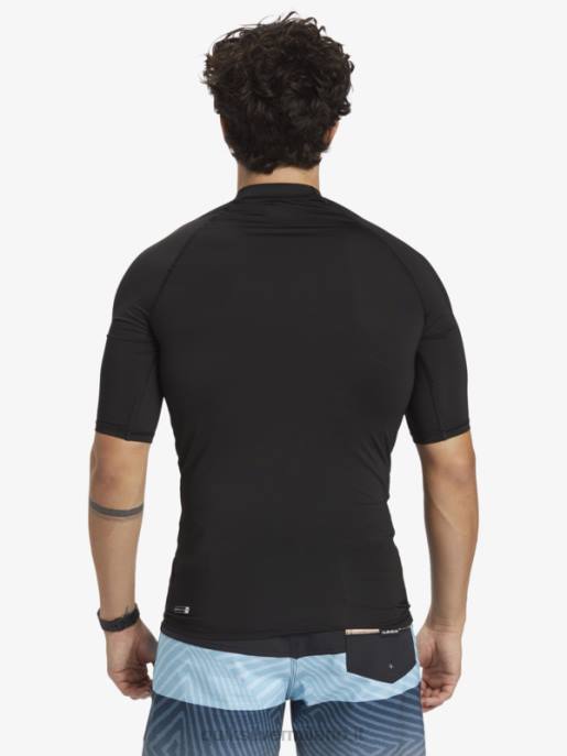esso Quiksilver uomini hawaii double down upf 50 maglietta da surf a manica corta nero HTZR1170
