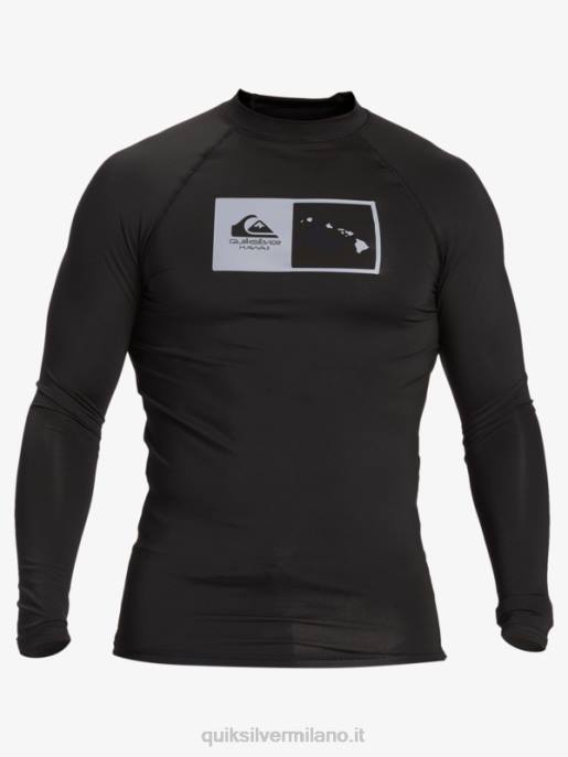 esso Quiksilver uomini hawaii double down upf 50 maglietta da surf a manica lunga nero HTZR1105