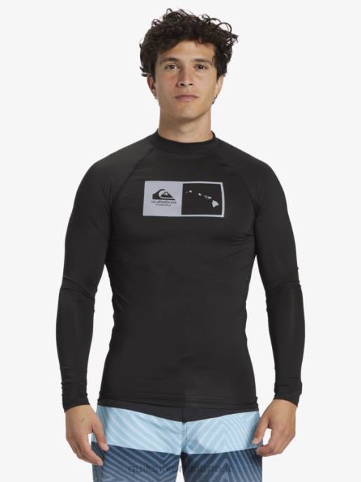 esso Quiksilver uomini hawaii double down upf 50 maglietta da surf a manica lunga nero HTZR1105