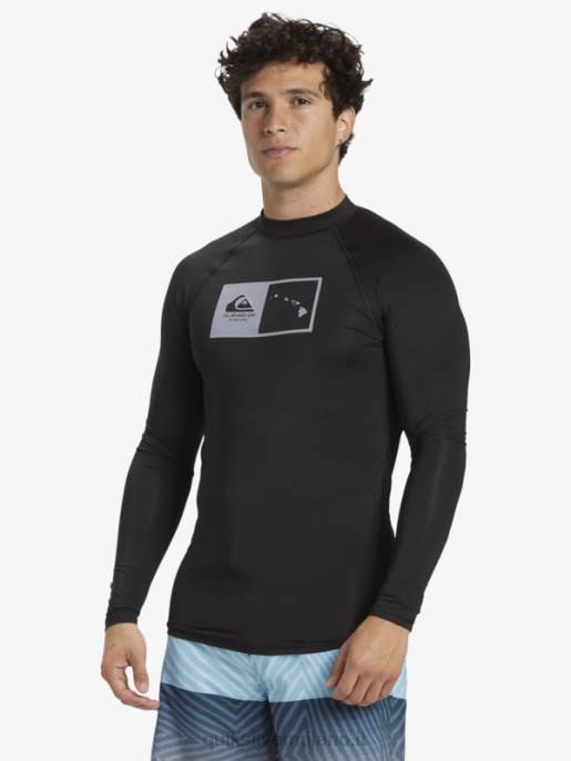 esso Quiksilver uomini hawaii double down upf 50 maglietta da surf a manica lunga nero HTZR1105