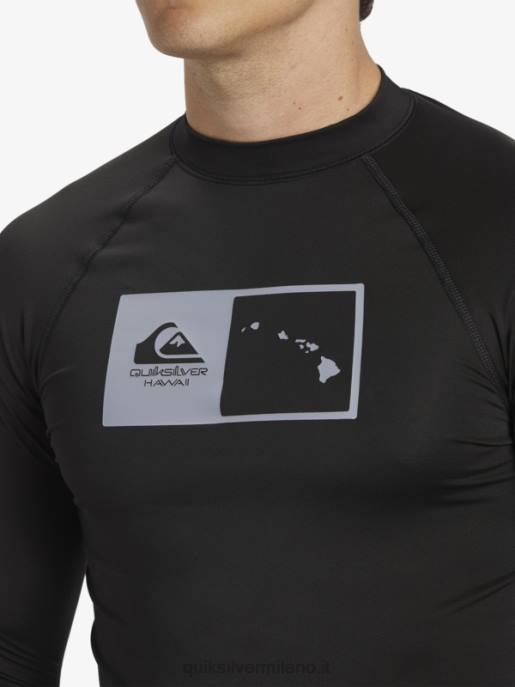 esso Quiksilver uomini hawaii double down upf 50 maglietta da surf a manica lunga nero HTZR1105