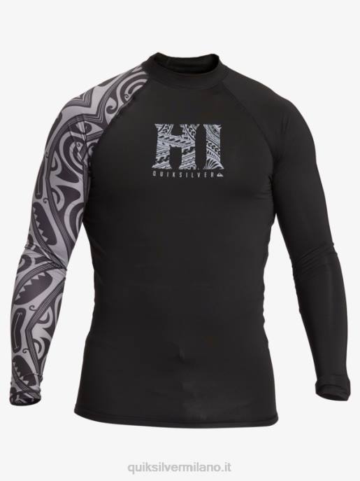 esso Quiksilver uomini maglietta da surf a manica lunga hawaii big island upf 50 nero HTZR923