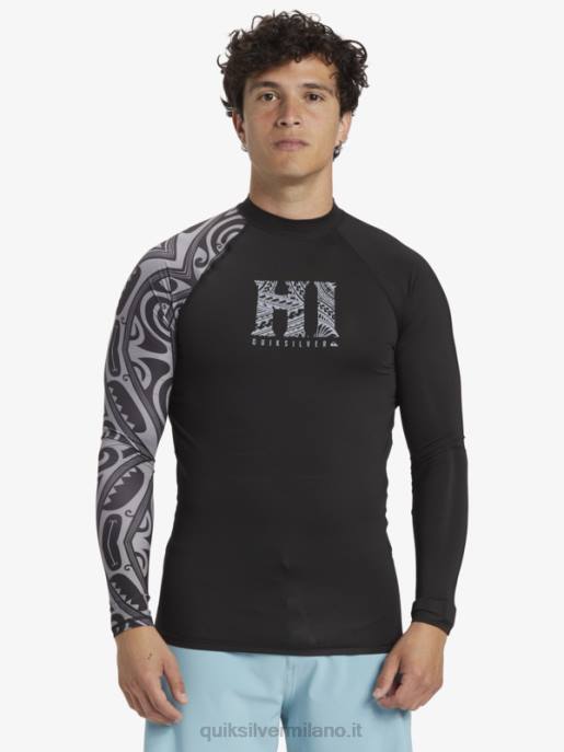 esso Quiksilver uomini maglietta da surf a manica lunga hawaii big island upf 50 nero HTZR923