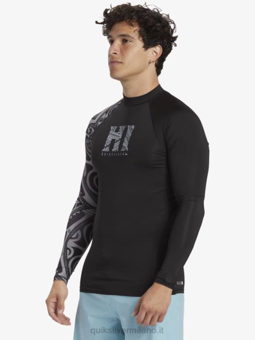 esso Quiksilver uomini maglietta da surf a manica lunga hawaii big island upf 50 nero HTZR923