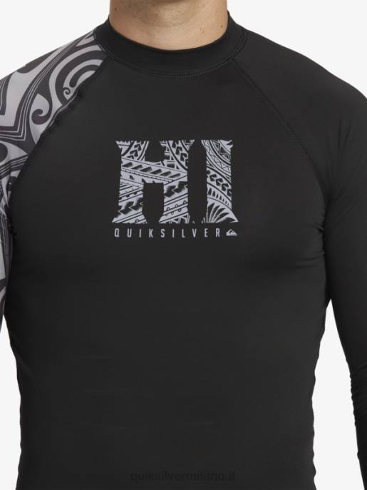 esso Quiksilver uomini maglietta da surf a manica lunga hawaii big island upf 50 nero HTZR923