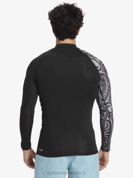 esso Quiksilver uomini maglietta da surf a manica lunga hawaii big island upf 50 nero HTZR923