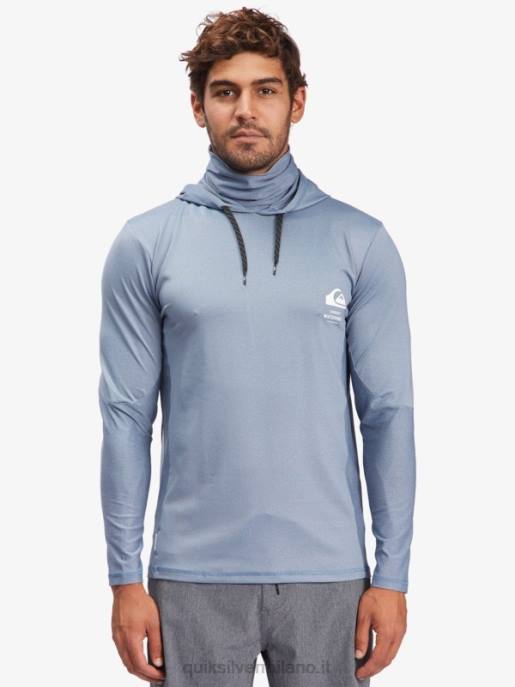 esso Quiksilver uomini t-shirt da surf upf 50 a maniche lunghe con cappuccio da pescatore waterman alfiere blu HTZR1849
