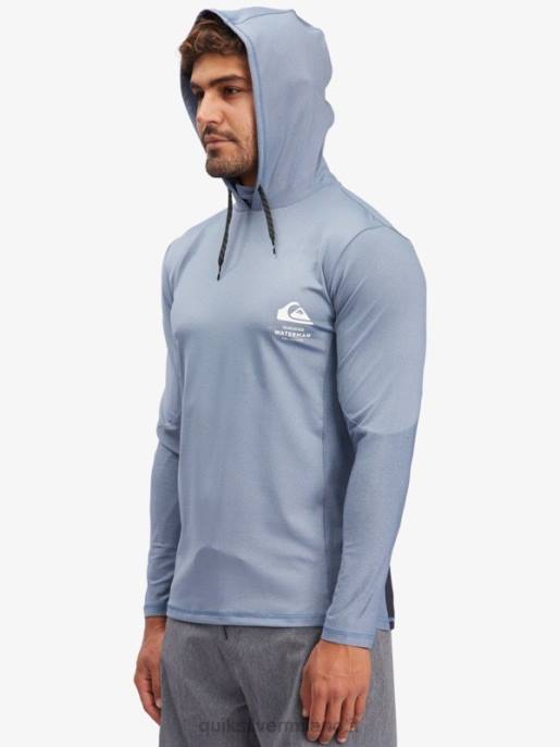 esso Quiksilver uomini t-shirt da surf upf 50 a maniche lunghe con cappuccio da pescatore waterman alfiere blu HTZR1849