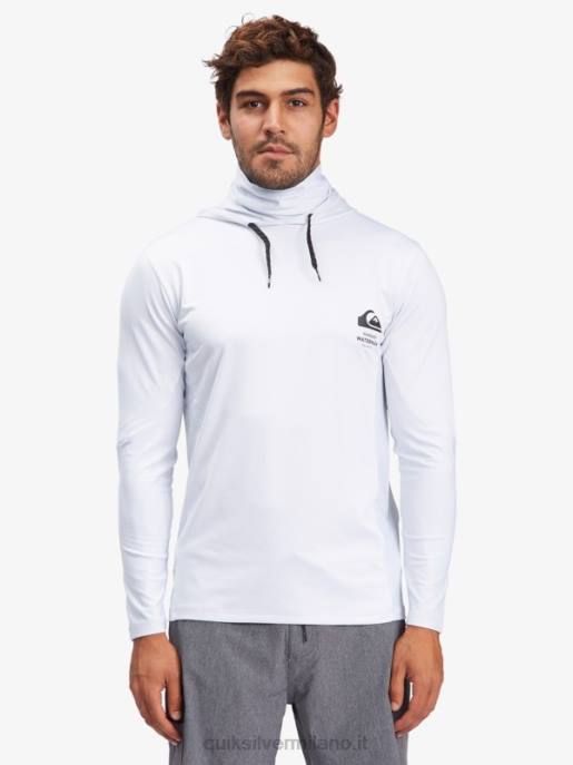 esso Quiksilver uomini t-shirt da surf upf 50 a maniche lunghe con cappuccio da pescatore waterman bianco HTZR1850