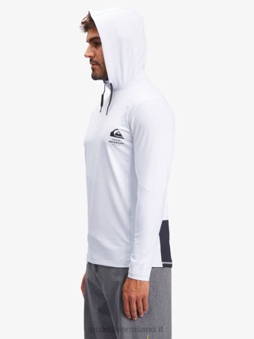 esso Quiksilver uomini t-shirt da surf upf 50 a maniche lunghe con cappuccio da pescatore waterman bianco HTZR1850