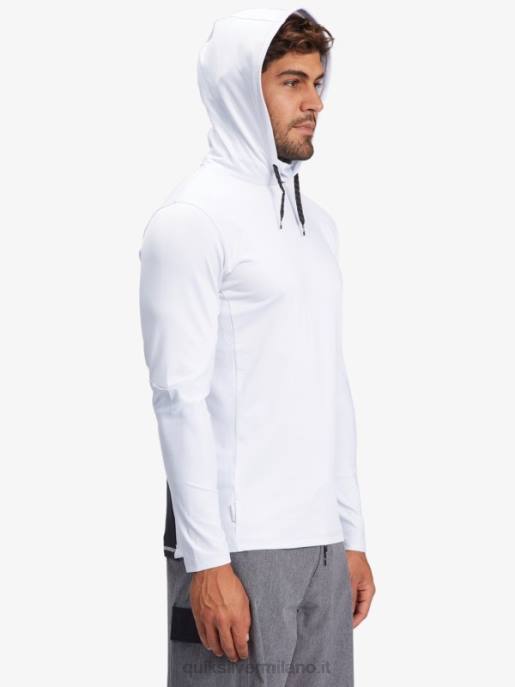 esso Quiksilver uomini t-shirt da surf upf 50 a maniche lunghe con cappuccio da pescatore waterman bianco HTZR1850