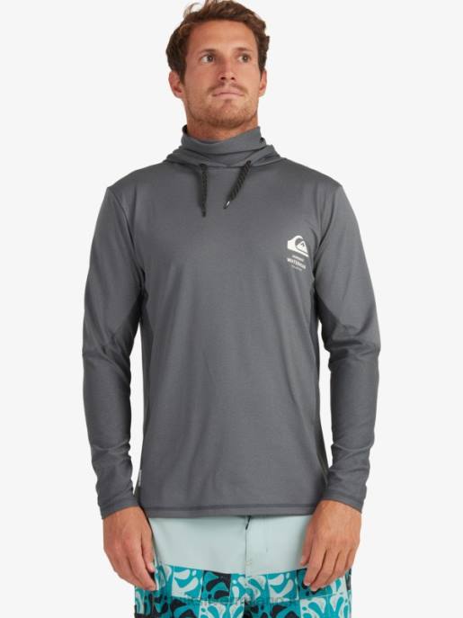 esso Quiksilver uomini t-shirt da surf upf 50 a maniche lunghe con cappuccio da pescatore waterman ombra scura HTZR1848