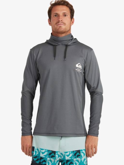 esso Quiksilver uomini t-shirt da surf upf 50 a maniche lunghe con cappuccio da pescatore waterman ombra scura HTZR1848