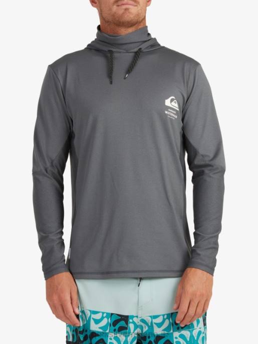 esso Quiksilver uomini t-shirt da surf upf 50 a maniche lunghe con cappuccio da pescatore waterman ombra scura HTZR1848