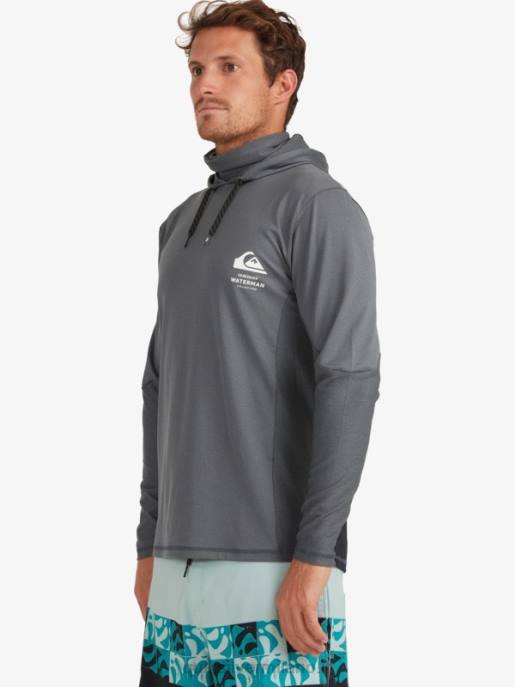 esso Quiksilver uomini t-shirt da surf upf 50 a maniche lunghe con cappuccio da pescatore waterman ombra scura HTZR1848