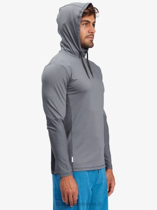 esso Quiksilver uomini t-shirt da surf upf 50 a maniche lunghe con cappuccio da pescatore waterman ombra scura HTZR1848
