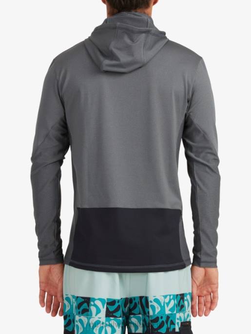 esso Quiksilver uomini t-shirt da surf upf 50 a maniche lunghe con cappuccio da pescatore waterman ombra scura HTZR1848