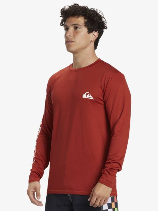 esso Quiksilver uomini t-shirt da surf upf 50 a maniche lunghe omni session ocra rossa HTZR403