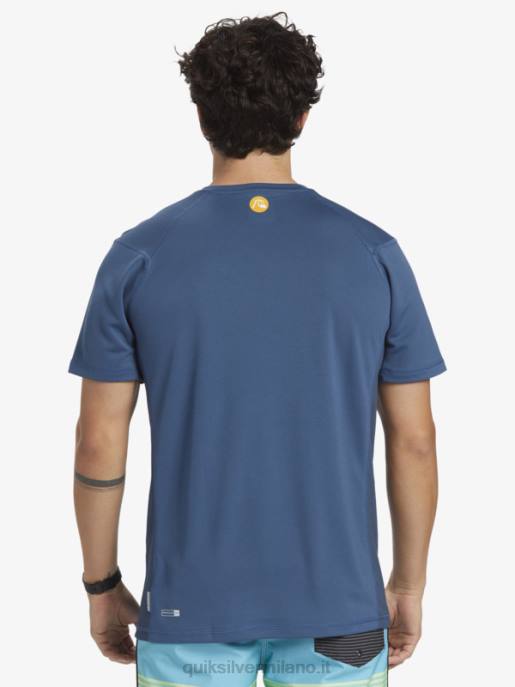 esso Quiksilver uomini waterman bamboo check 2 upf 50 maglietta da surf a manica corta alfiere blu HTZR275