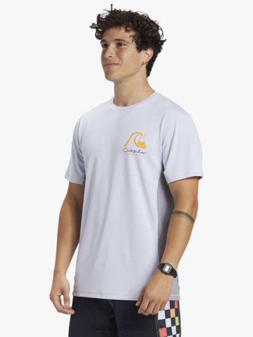 esso Quiksilver uomini waterman bamboo check 2 upf 50 maglietta da surf a manica corta bianco HTZR273
