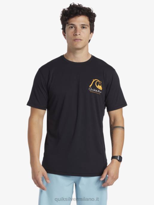 esso Quiksilver uomini waterman bamboo check 2 upf 50 maglietta da surf a manica corta nero HTZR276