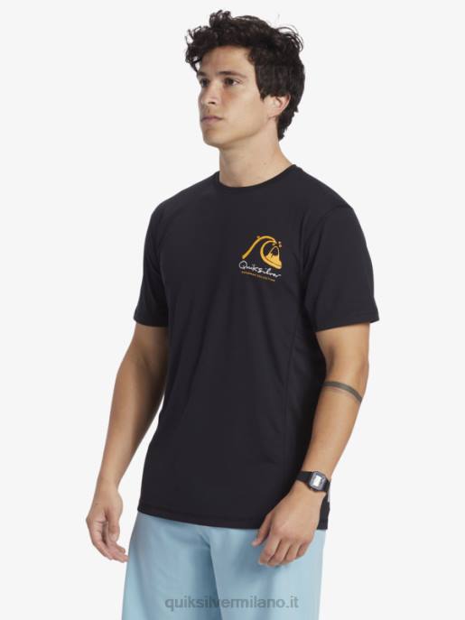 esso Quiksilver uomini waterman bamboo check 2 upf 50 maglietta da surf a manica corta nero HTZR276