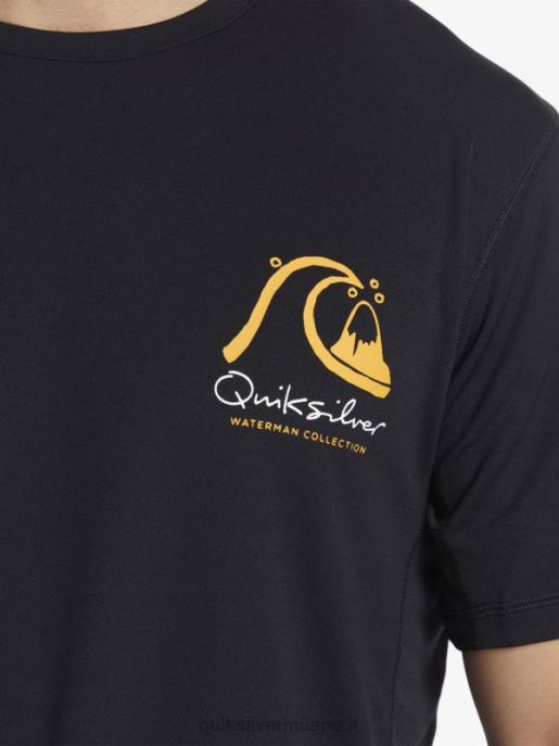 esso Quiksilver uomini waterman bamboo check 2 upf 50 maglietta da surf a manica corta nero HTZR276