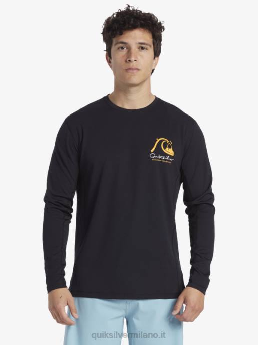esso Quiksilver uomini waterman bamboo check 2 upf 50 maglietta da surf a maniche lunghe nero HTZR261