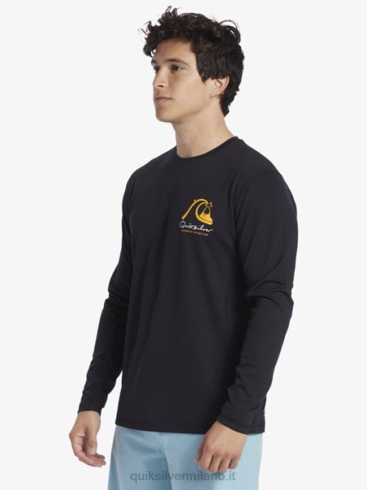 esso Quiksilver uomini waterman bamboo check 2 upf 50 maglietta da surf a maniche lunghe nero HTZR261