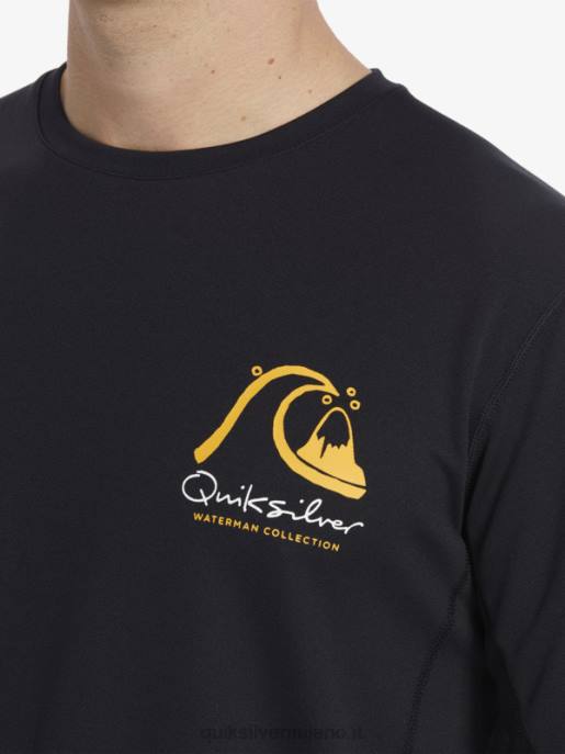 esso Quiksilver uomini waterman bamboo check 2 upf 50 maglietta da surf a maniche lunghe nero HTZR261